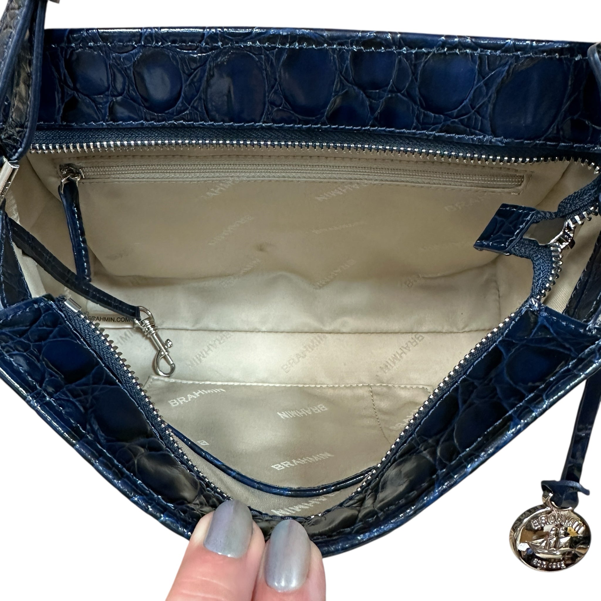 Brahmin Hillary Anchor Cirrus Embossed Navy & Cream Crossbody Shoulder Bag