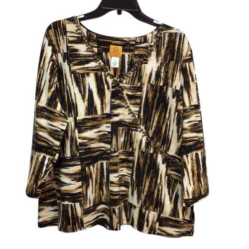 Ruby Rd Mustard, Black, And White Stripe Long Sleeve Top Size 1X