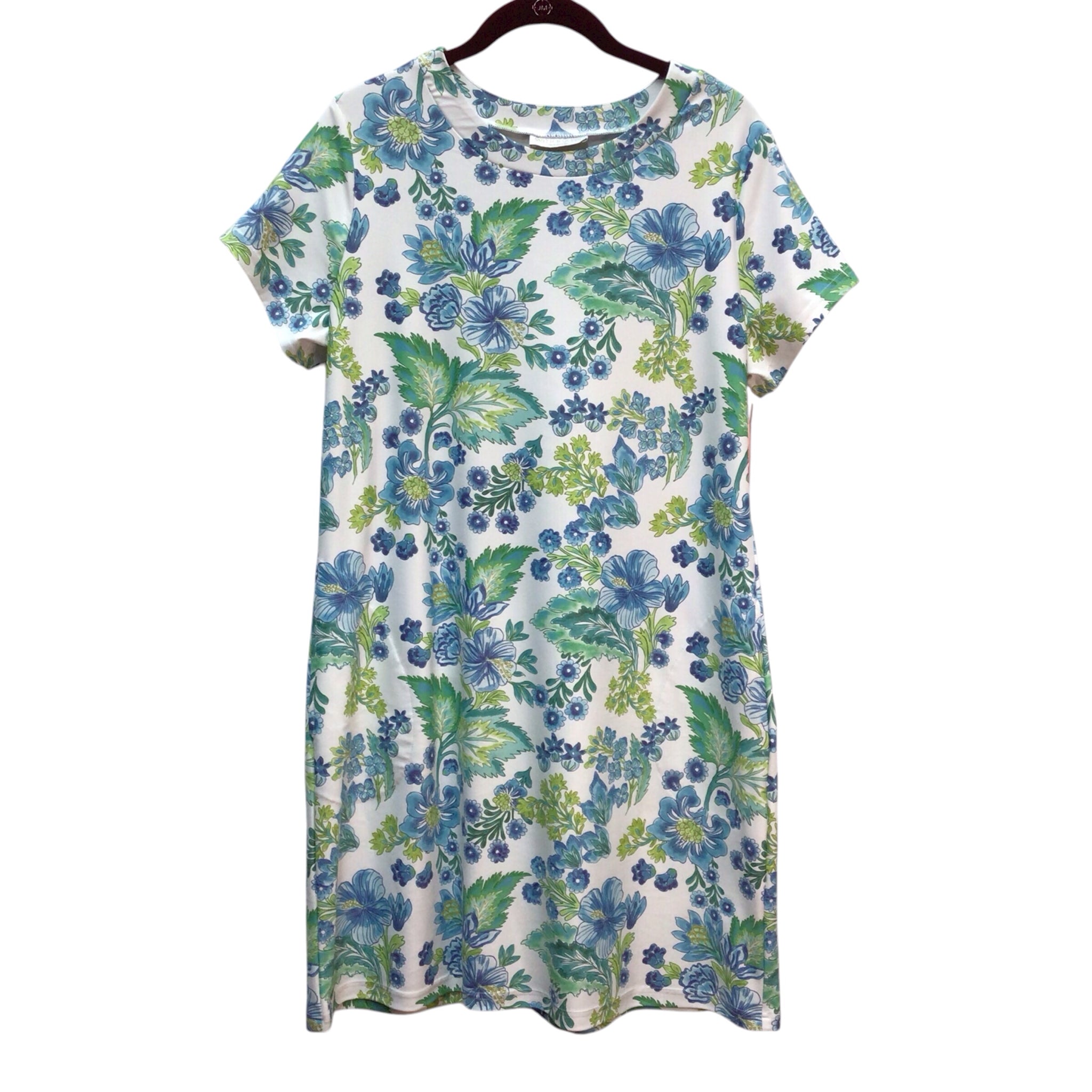 Smith & Quinn Blue And Green Flowers Short Sleeve Dress Size M