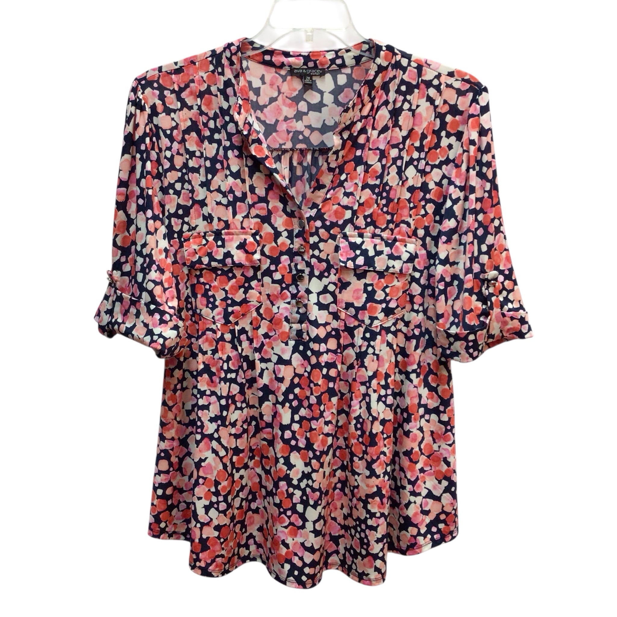 Ava & Grace Pink And Navy Long Sleeve Top Size 2X