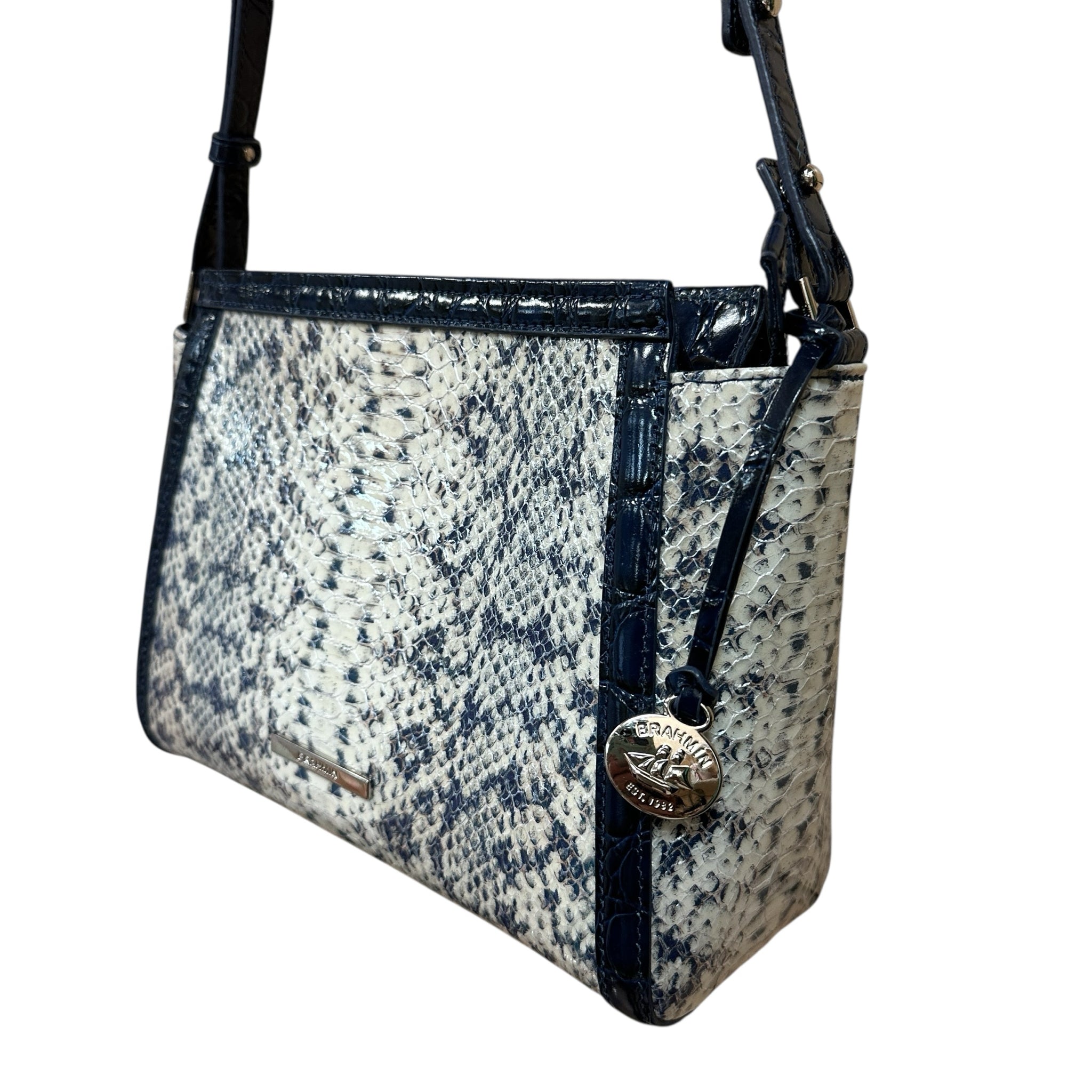 Brahmin Hillary Anchor Cirrus Embossed Navy & Cream Crossbody Shoulder Bag