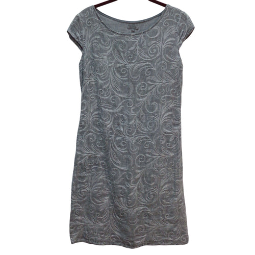 Lina Tomei Embroidered Chambray Cap Sleeve Dress Size S