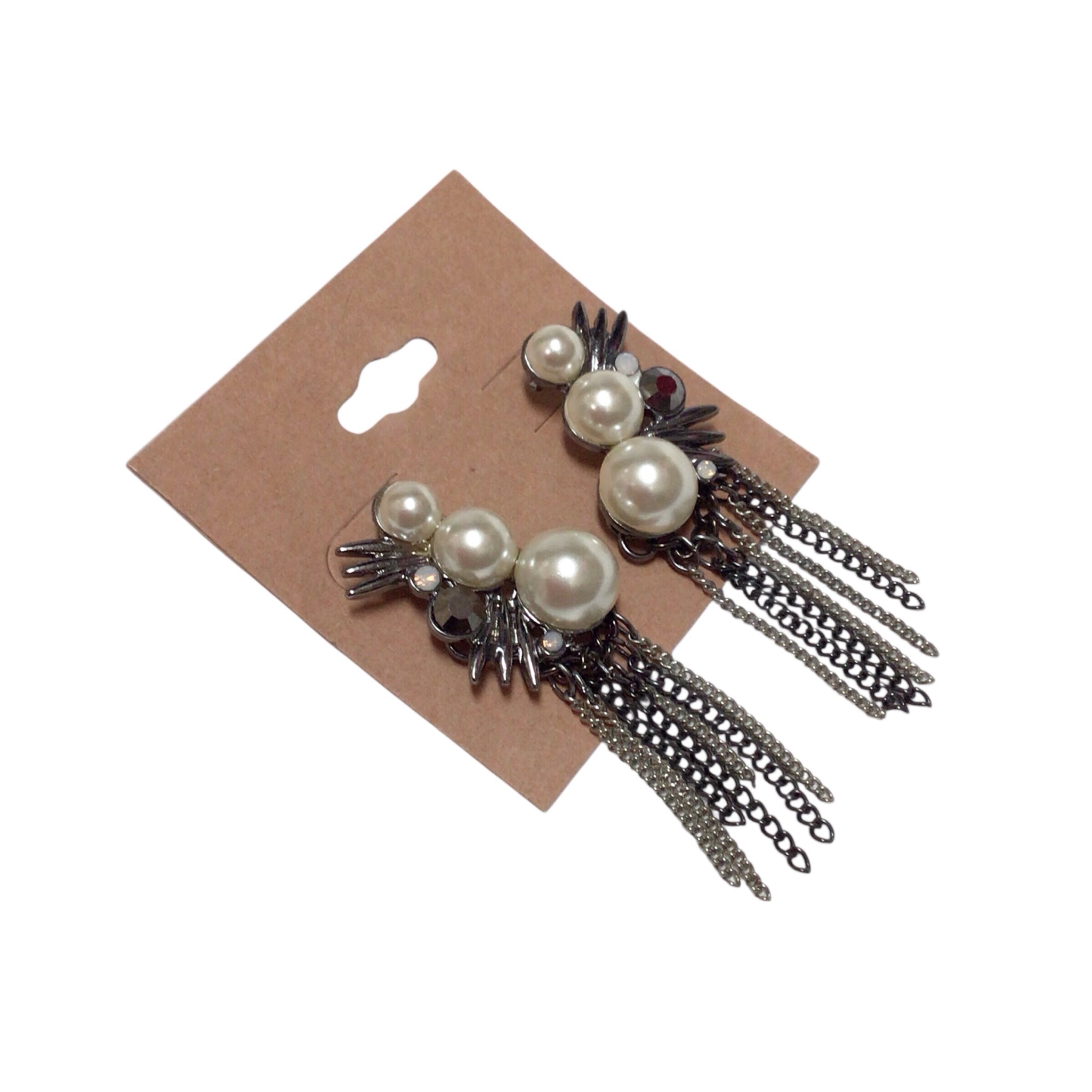 Long Black White Post Earrings