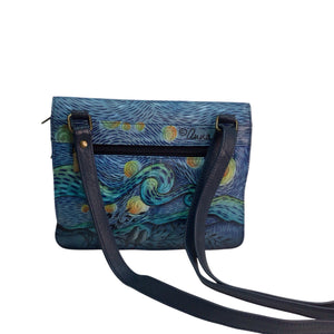 Anna by Anuschka Love in Paris Medium Saddle Crossbody Bag Blue 8301
