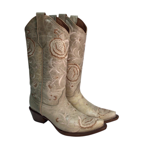 Circle G Women's Embroidered Western Boots Snip Toe Size 7.5 M Light Sage Green