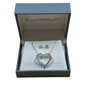 Sterling Silver Tarnish Free Heart Necklace and Stud Earrings Set