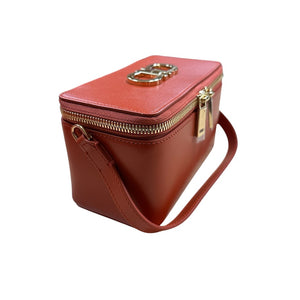 Ferragamo Zip-Around Gancini Calfskin Vanity Bag Beauty Case Terracotta