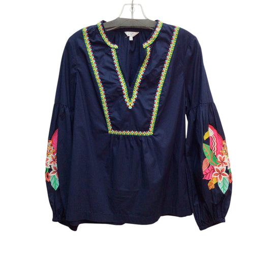 Crown & Ivy Navy Parrot Long Sleeve Top Size M NWT