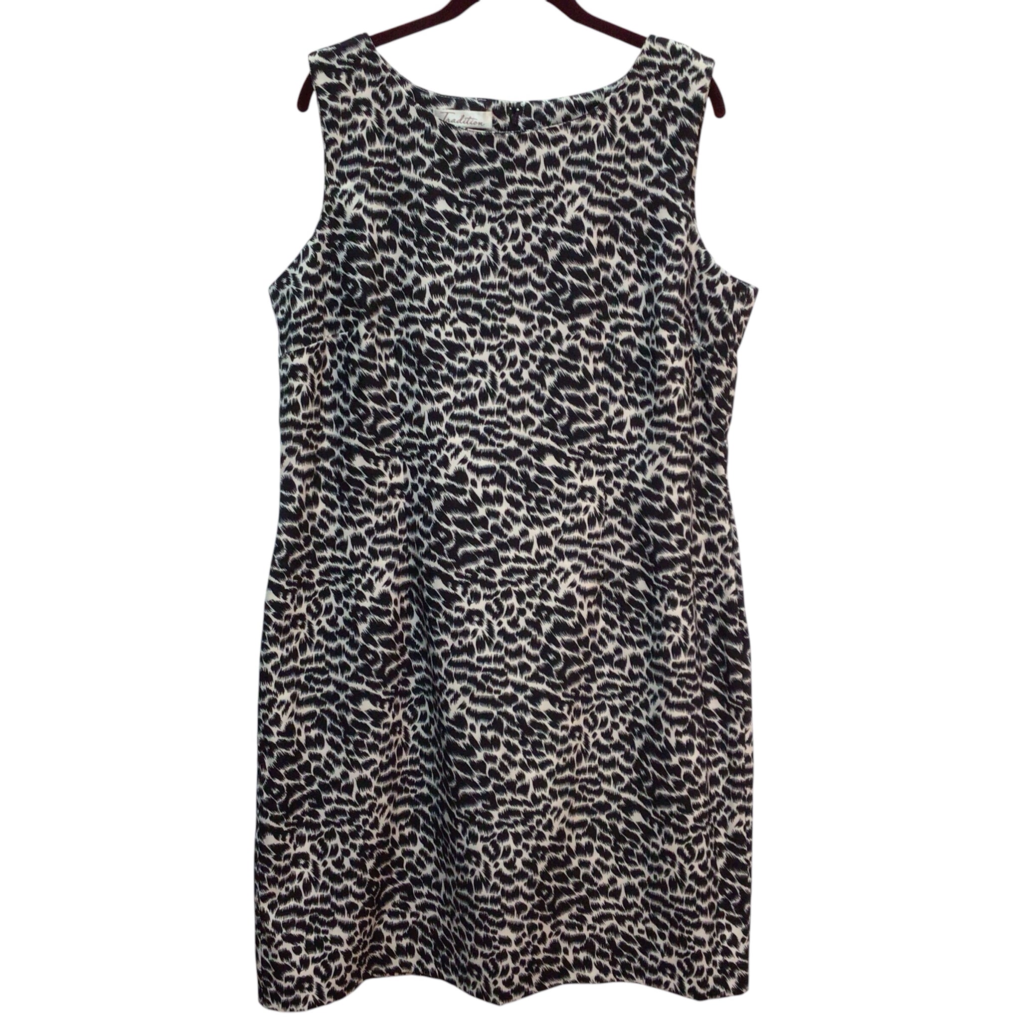 Tradition Sleeveless Black And White Leopard Pattern Dress Size XL