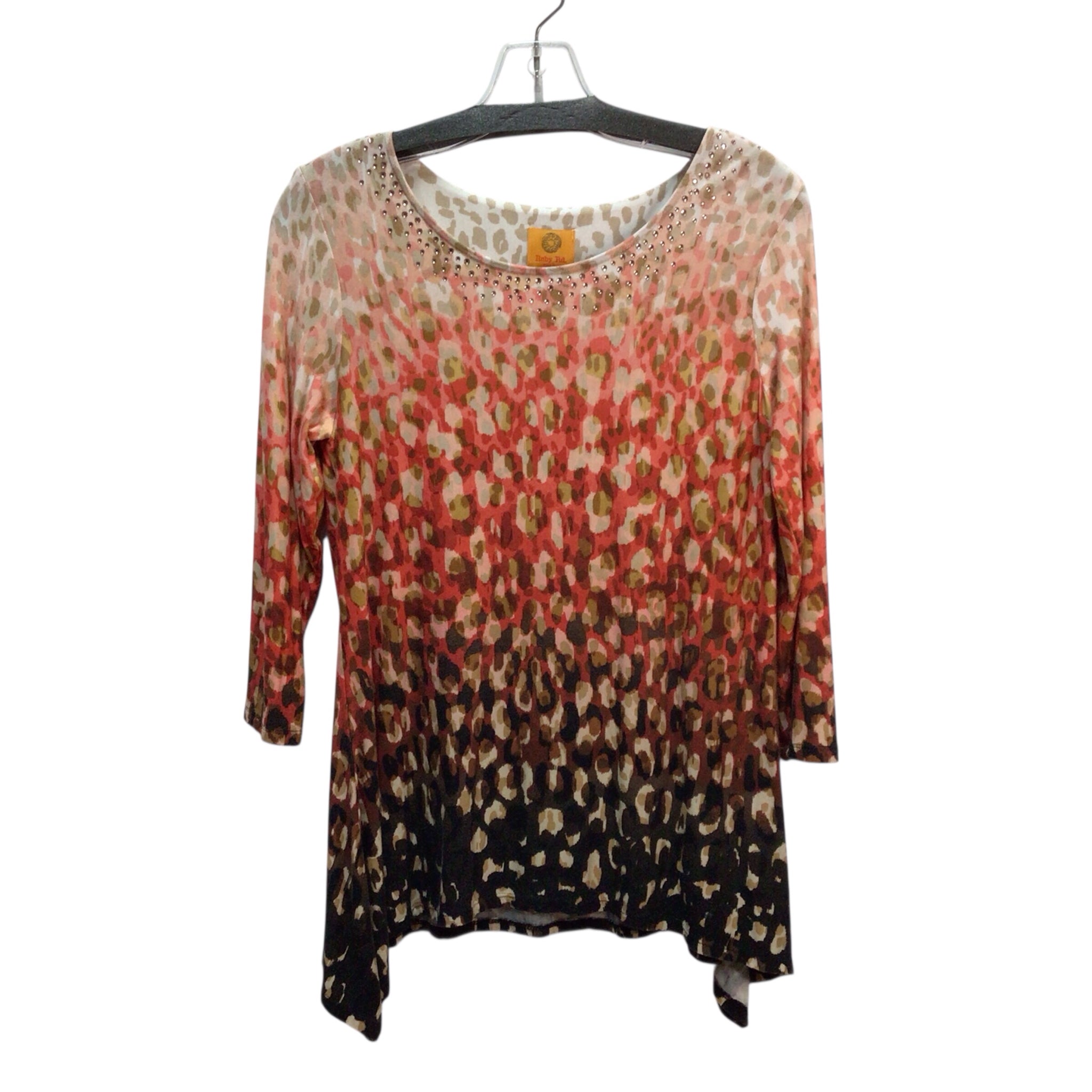 Ruby Road Pink and Brown Long Sleeve Top Size PS