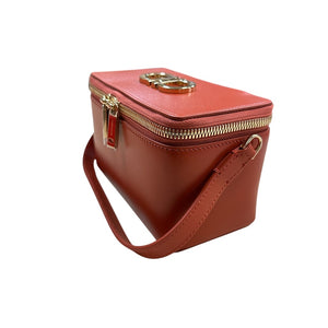 Ferragamo Zip-Around Gancini Calfskin Vanity Bag Beauty Case Terracotta