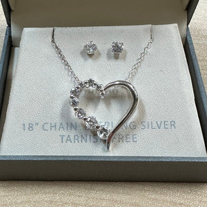 Sterling Silver Tarnish Free Heart Necklace and Stud Earrings Set