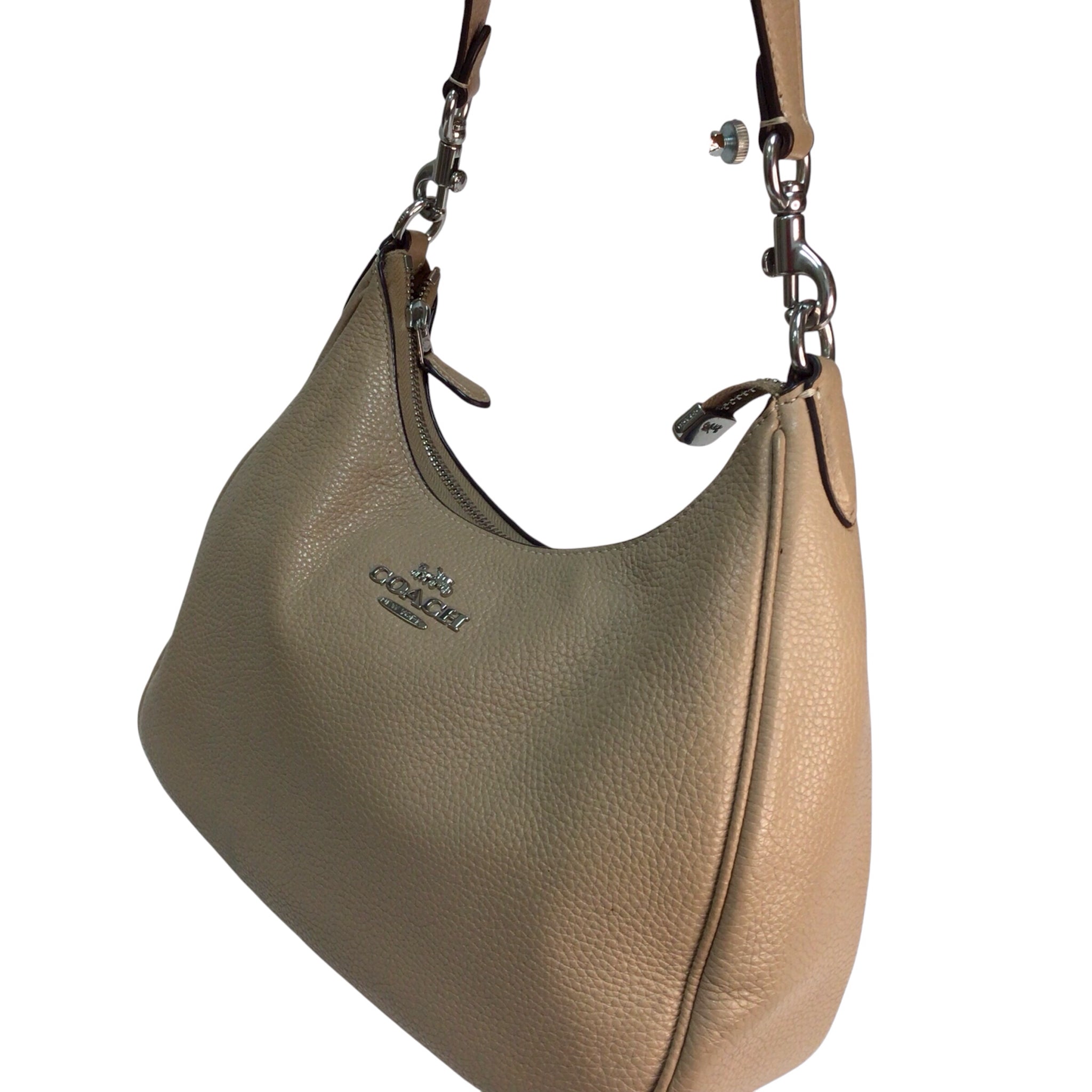 Coach Pebbled Leather Beige Shoulder Bag