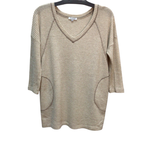 Baciano Tan Long Sleeve Waffle Top Size M