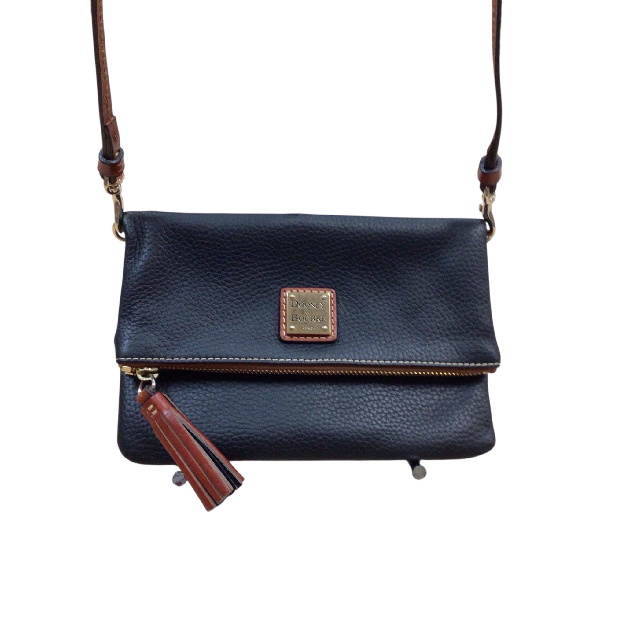 Dooney & Bourke Pebbled Leather Foldover Zip Crossbody Bag Black