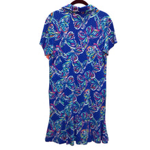 Load image into Gallery viewer, IBKul Blue Butterfly Floral Short Sleeve Dress Size M