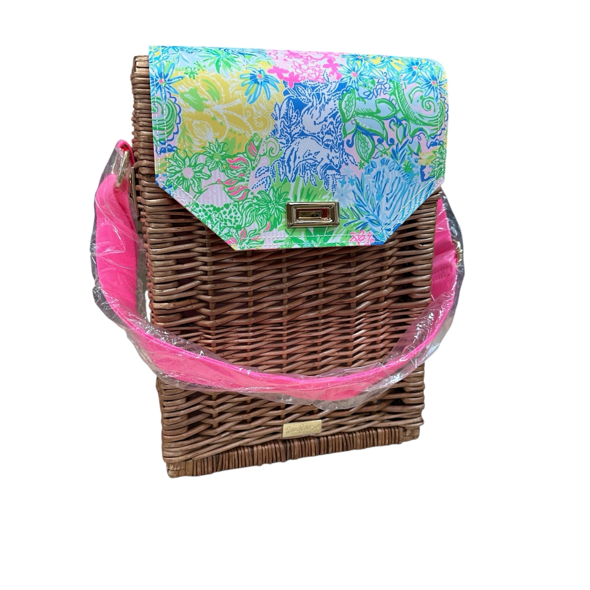 Lilly Pulitzer "Cheek to Cheek" Wicker Wine Basket