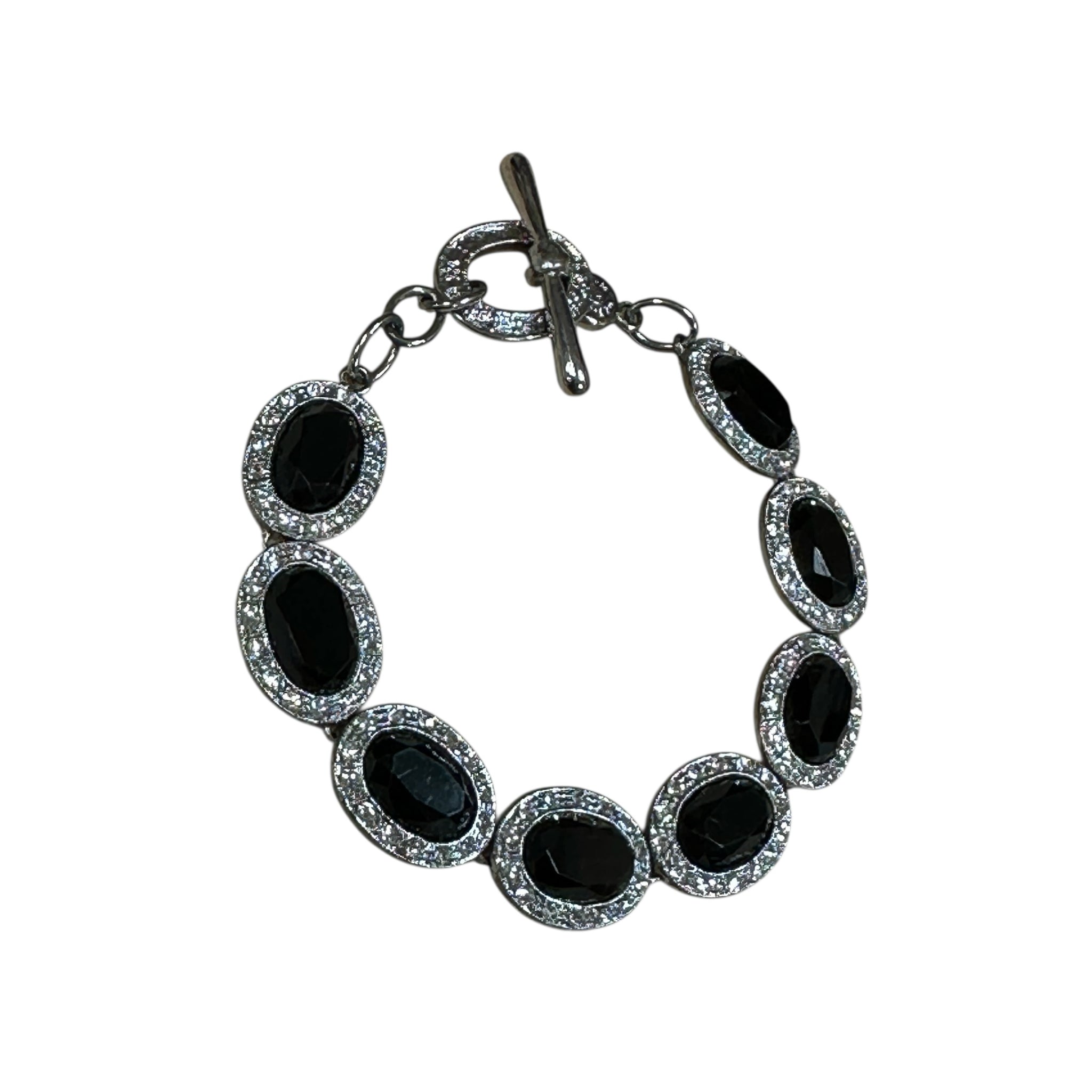 Monet Black Gemstone & Rhinestone Bracelet