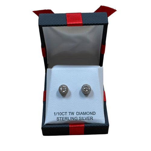 Round-Cut Diamond Stud Earrings 1/10 CT TW Sterling Silver