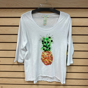 Caribbean Joe 3/4 Sleeve Pineapple Top Size Petite Medium