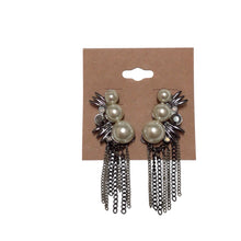 Load image into Gallery viewer, Long Black White Post Earrings