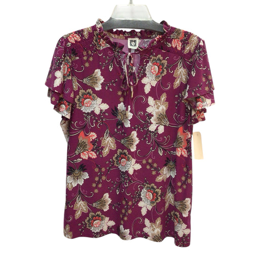 Anne Klein Purple Floral Dress Short Sleeve Top Size L