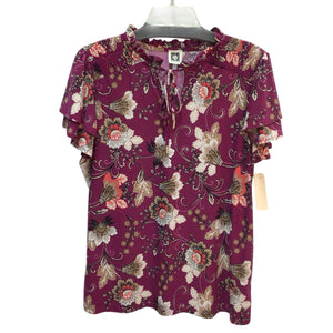 Anne Klein Purple Floral Dress Short Sleeve Top Size L
