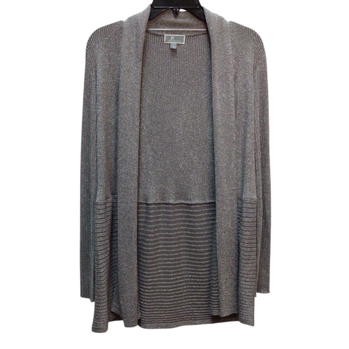 JM Collection Gray Silver Shimmer Long Sleeve Cardigan Size S