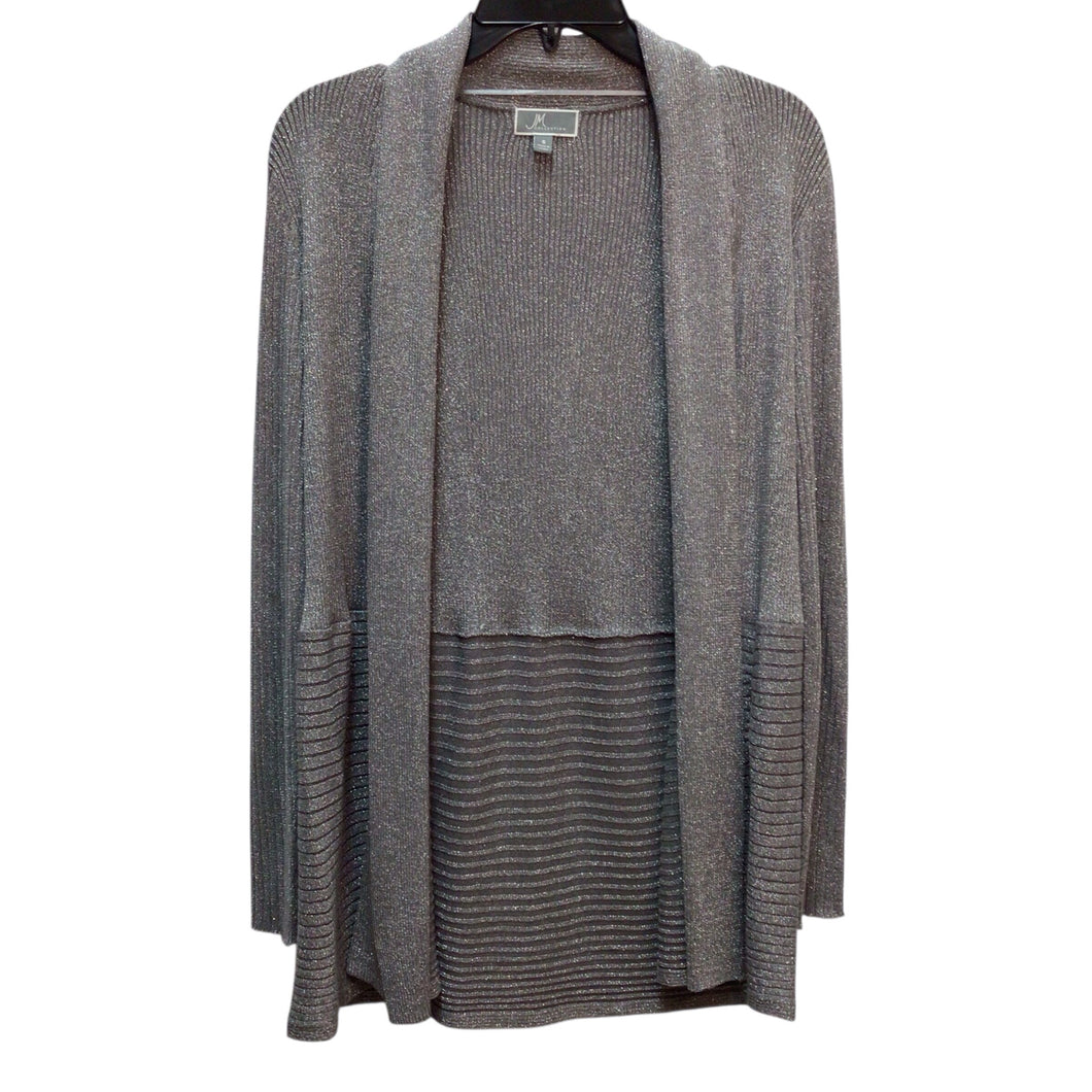 JM Collection Gray Silver Shimmer Long Sleeve Cardigan Size S