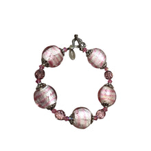 Load image into Gallery viewer, Alexis K Murano Glass Silver Pink Bracelet with Heart Toggle