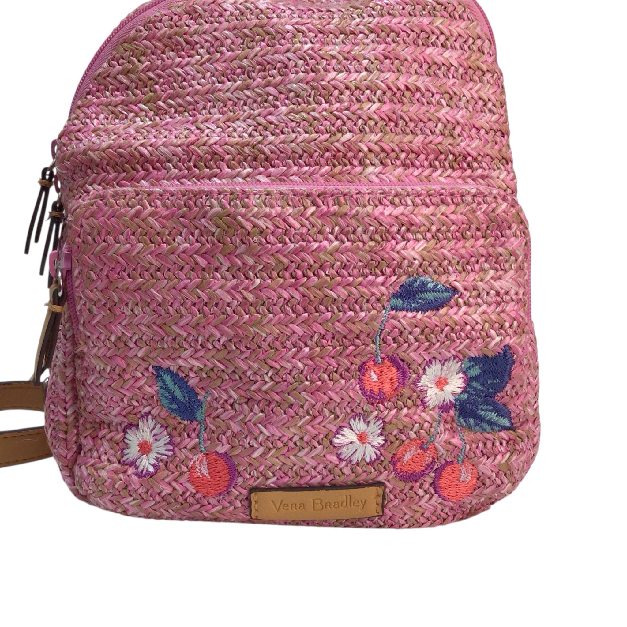 Vera Bradley Pink Straw Cherry Double Compartment Mini Backpack Handbag