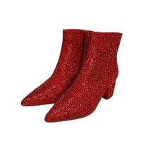 Load image into Gallery viewer, Betsey Johnson Kyla Red Glass Stone Rhinestone Booties Size 8.5