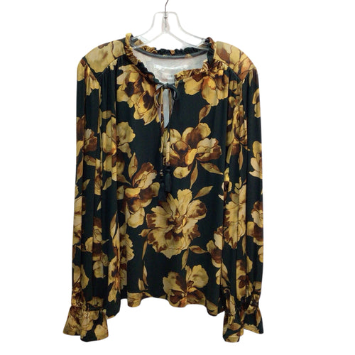 Cupio Green And Yellow Flowers Long Sleeve Top Size XL NWT