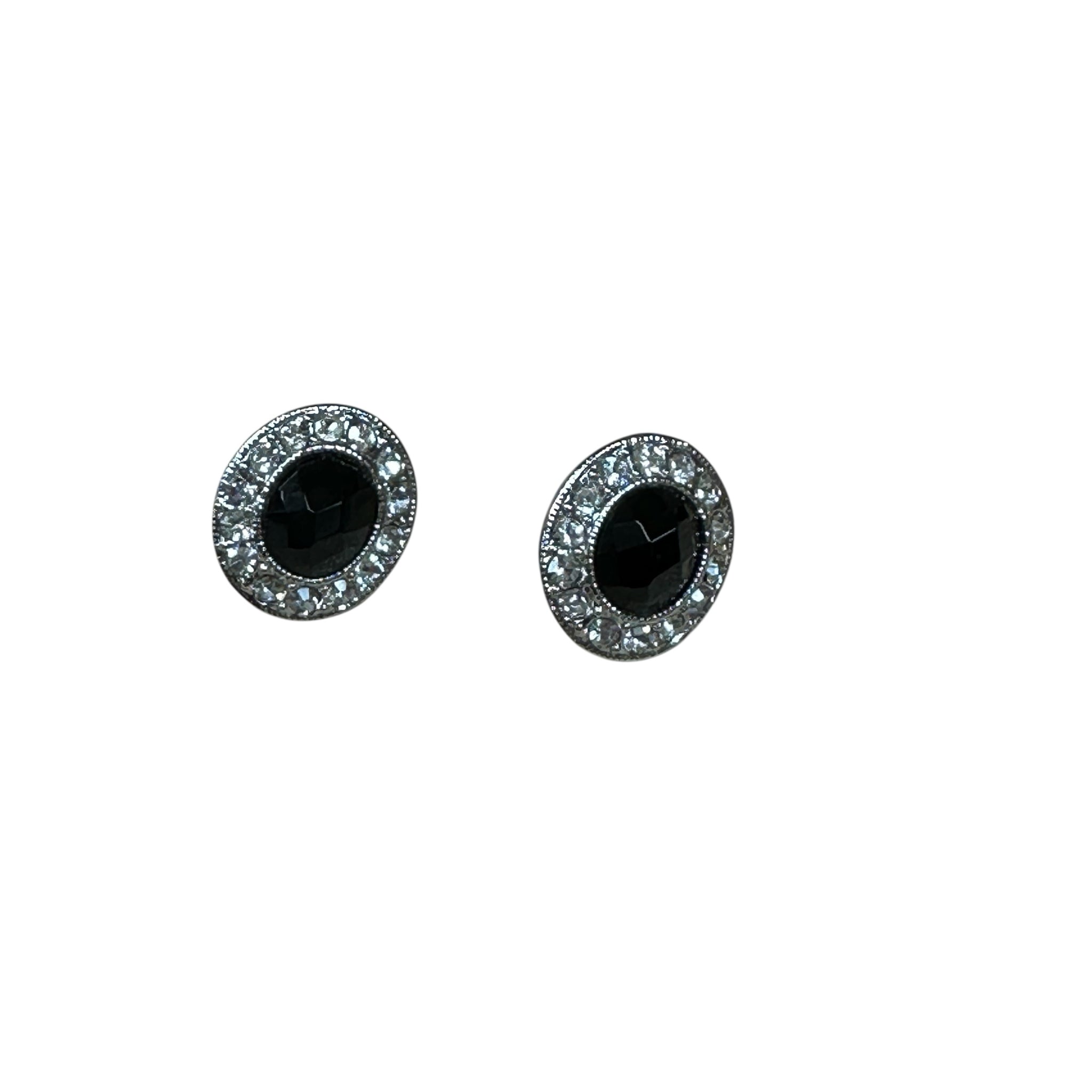 Monet Black Gemstone & Rhinestone Post Earrings