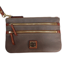 Load image into Gallery viewer, Dooney &amp; Bourke Gray Pebble Grain Triple Zipper Wristlet
