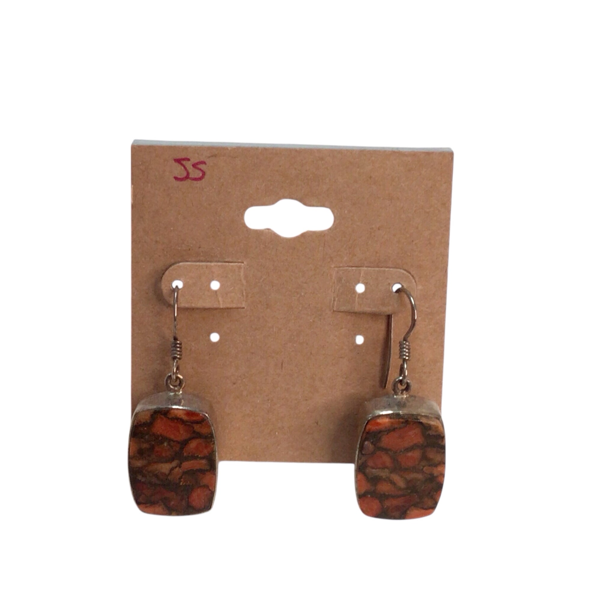 Large Red Silver Silver Sterling Earrings