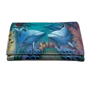 Anuschka Leather Dolphins Checkbook Wallet