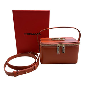 Ferragamo Zip-Around Gancini Calfskin Vanity Bag Beauty Case Terracotta