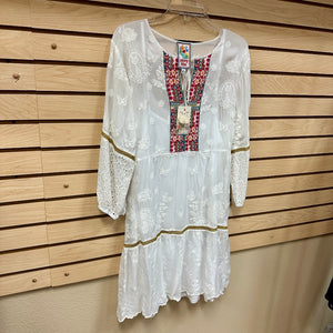 Johnny Was Meow Tunic Long Sleeve (Slip) Dress White Size X-Large