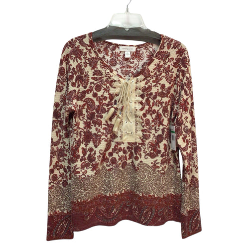 Vintage America Red And Tan Long Sleeve Top Size L NWT