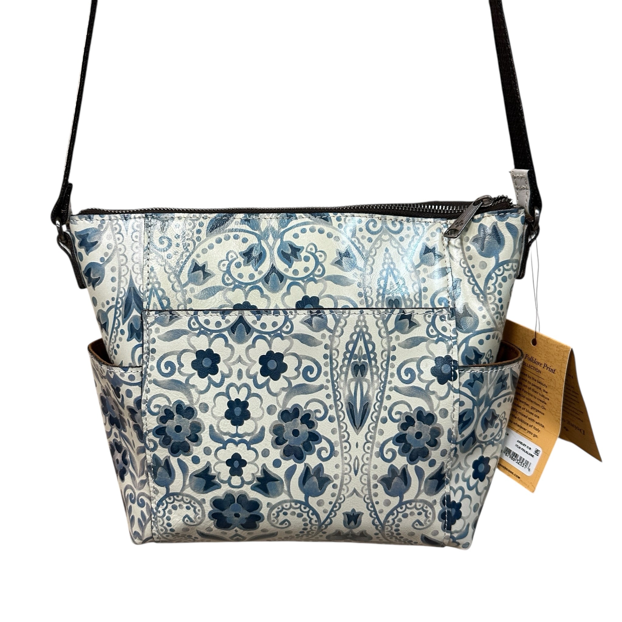 Patricia Nash Aveley Italian Folklore Blue Leather Crossbody Bag