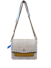 Load image into Gallery viewer, Tory Burch Robinson Straw Leather Shoulder Crossbody Bag Mustard Yellow and Tan