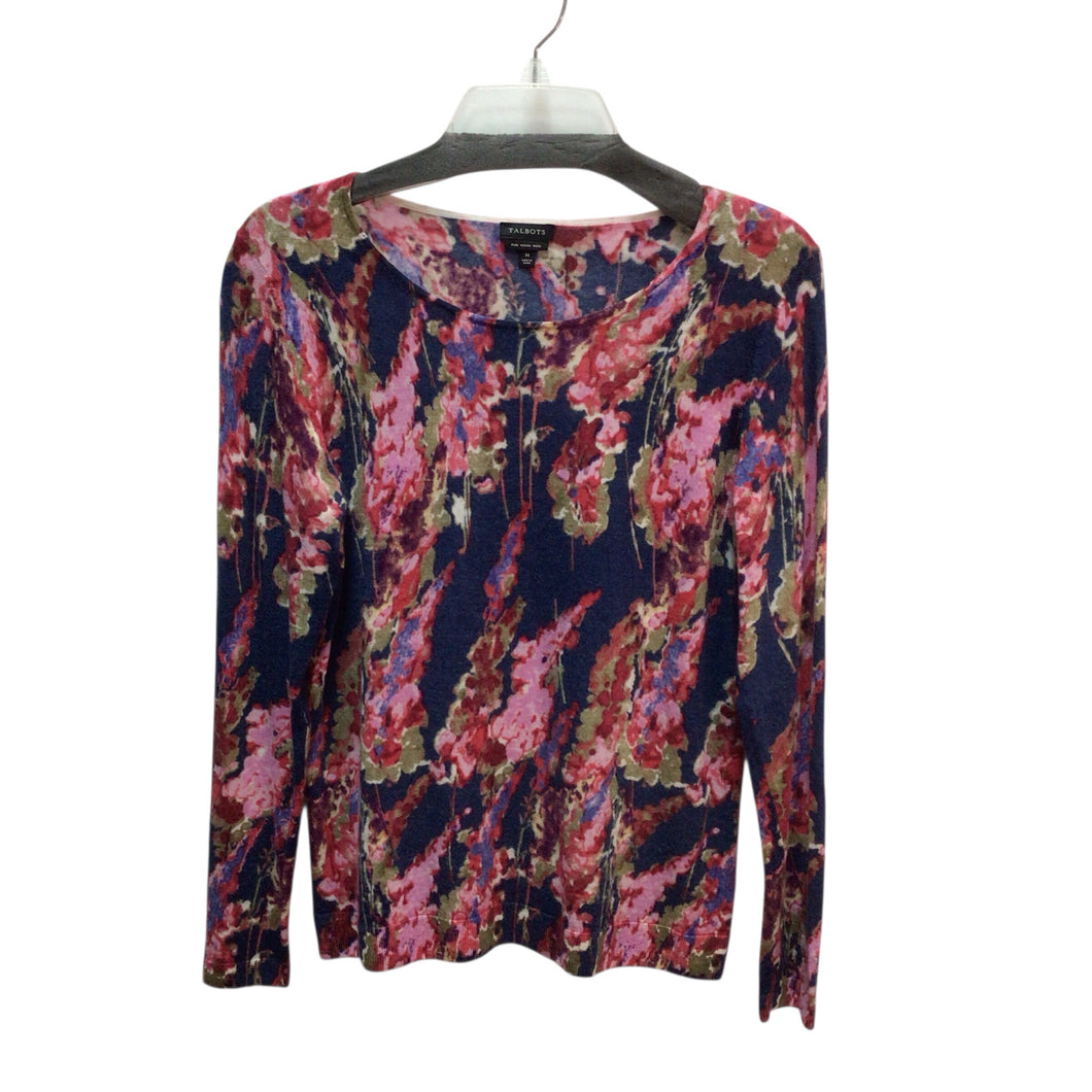 Talbots Navy Blue Flowers Long Sleeve Top Size Medium