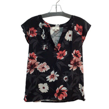 Load image into Gallery viewer, Loft Black Floral Short Sleeve Top Size M