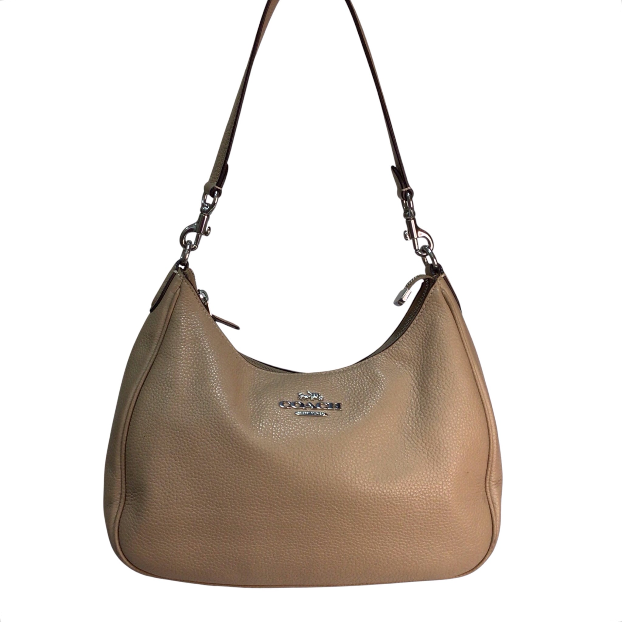 Coach Pebbled Leather Beige Shoulder Bag