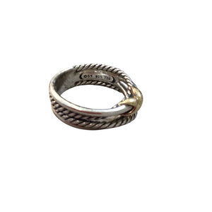 David Yurman X Crossover Band Ring Sterling Silver with 18K Yellow Gold Size 6
