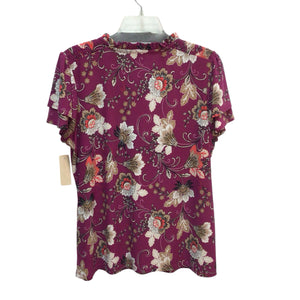 Anne Klein Purple Floral Dress Short Sleeve Top Size L