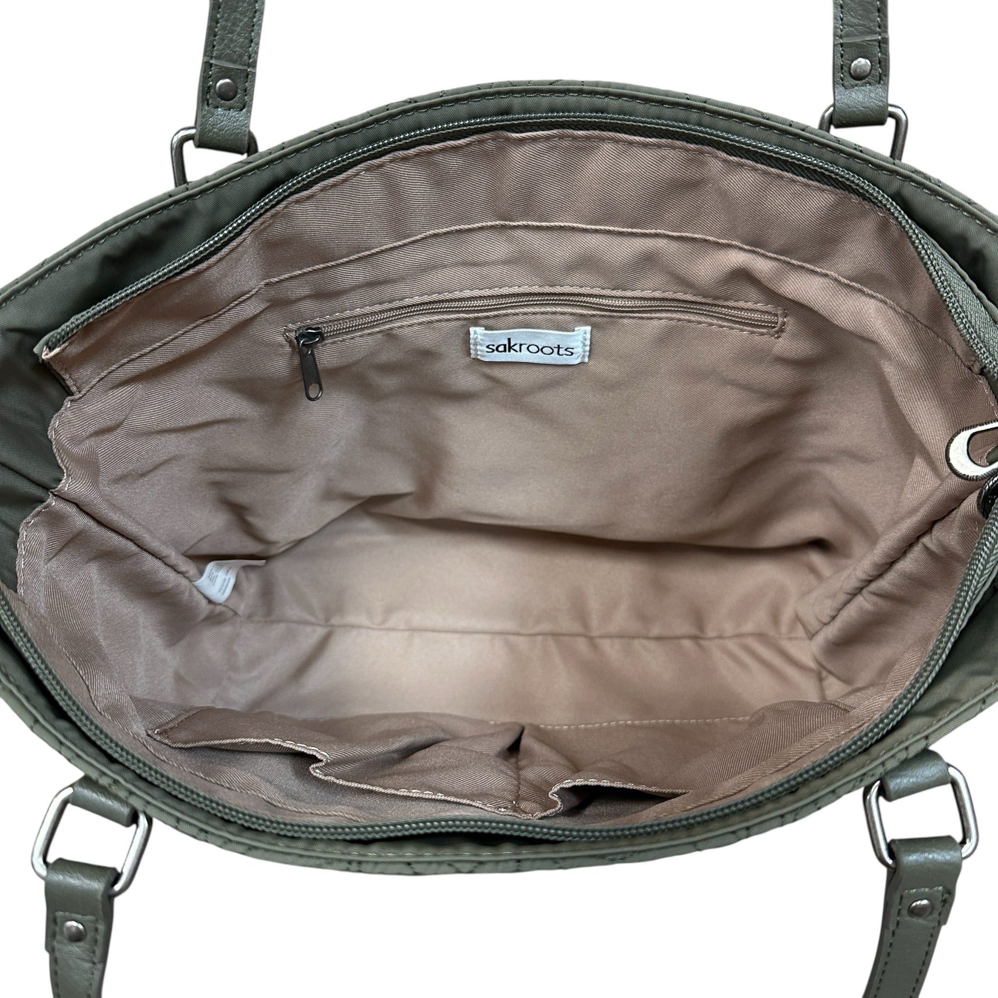 Sakroots Quilted Fabric Olive Green Metro Shoulder Bag