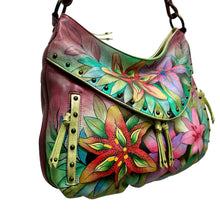 Load image into Gallery viewer, Anuschka Hand Painted Leather Handbag with Lilies