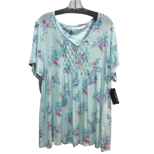 Kim Rogers Light Blue Floral Short Sleeve Top Size 1X